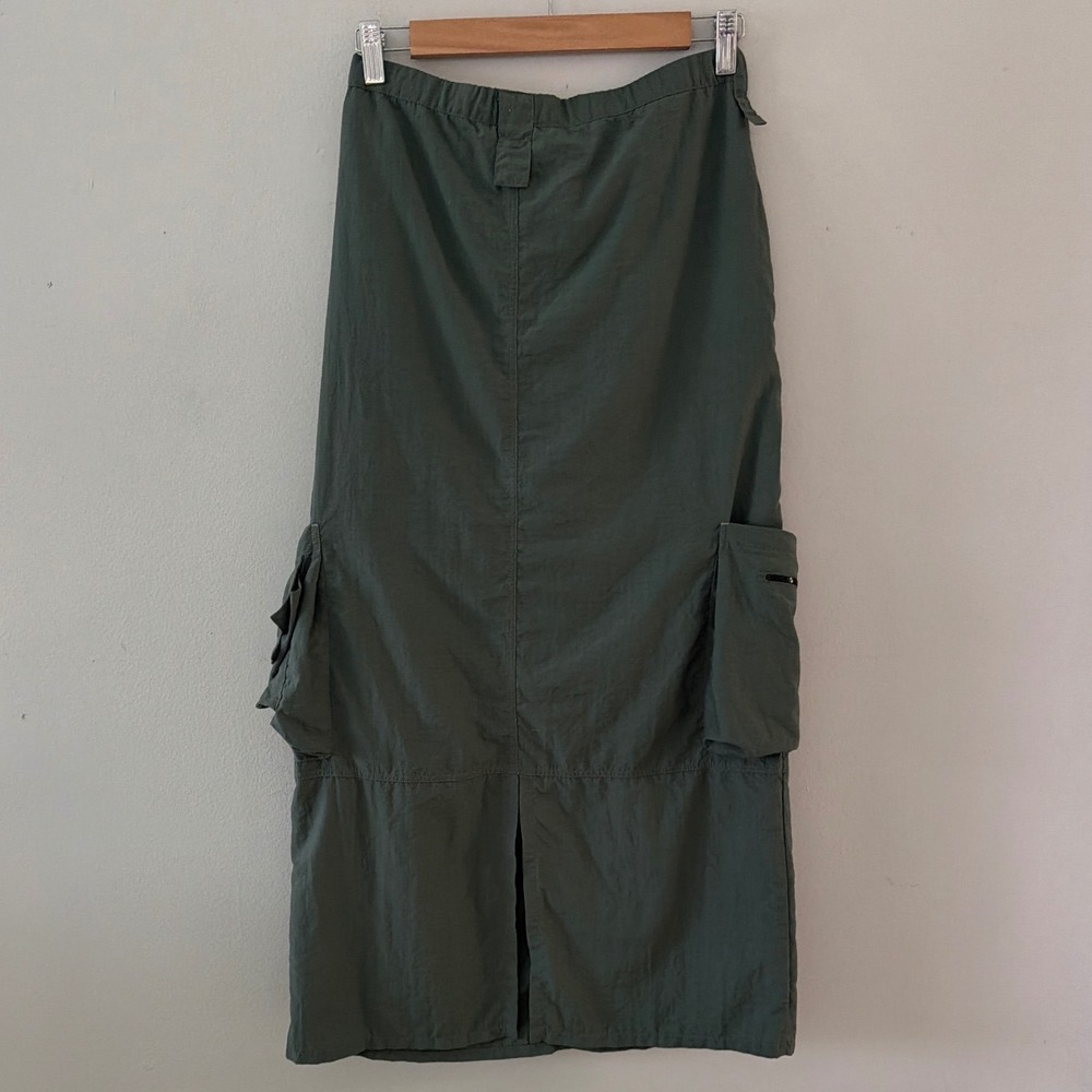 Jacques Ruc Olive Green Nylon Cargo Maxi Skirt Utilitarian Gorpcore Size Small - Picture 2 of 11